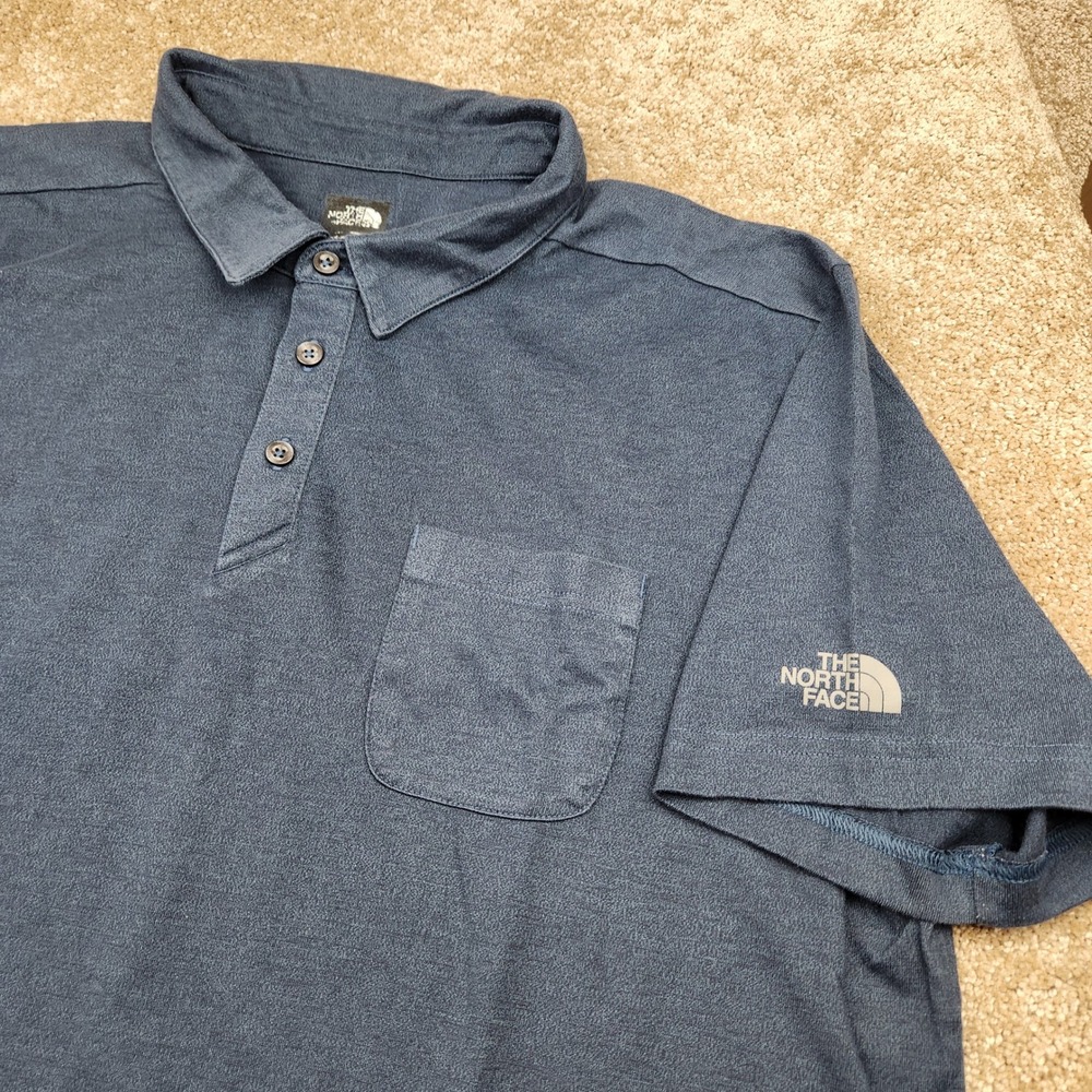The North Face Mens XL Blue Polo Shirt Short Sleeve Pocket Logo NF0A3LPD